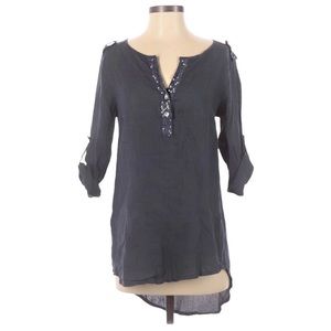 Tempo Paris Navy Blue Linen Top Small